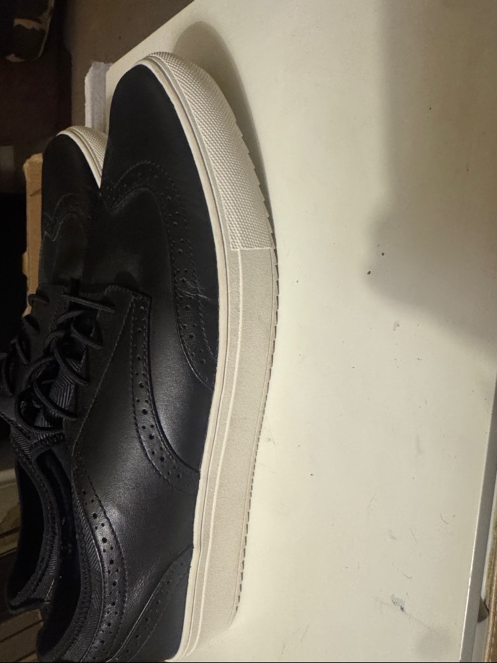 Mark Nason Black Leather Wingtip Derby Sneakers with White Sole - Picture 2 of 6